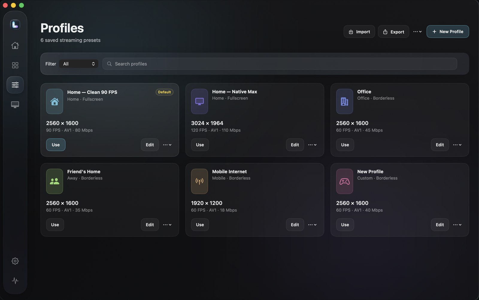 Luma stream profiles